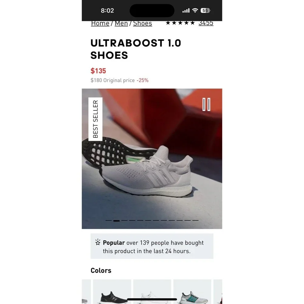 New Mens Adidas Ultraboost 1.0 Cloud white Shoes Size 7.5 Retail $180
